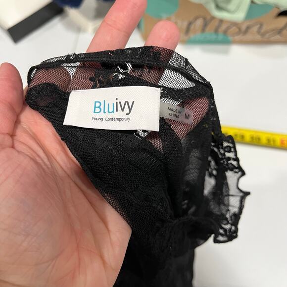 BluIvy Black Sheer Floral Mock Neck Witchy Whimsygoth Womens Size Medium - Picture 4 of 7